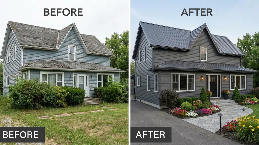 Before and after comparison of a kitchen remodel showing increased home value