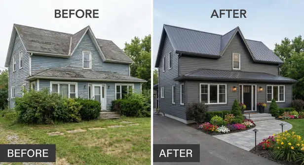 Before and after comparison of a kitchen remodel showing increased home value